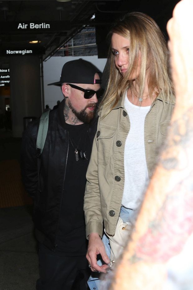 Cameron Diaz and Benji Madden are seen at LAX