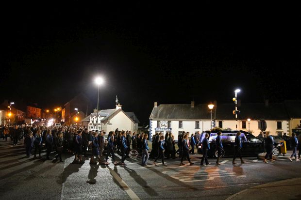 The Family and friends arrive at The Lady Fatima church where a service for the late girlfriend of Jim Carrey is being held ahead of tomorrow's burial service .Ref: SPL1148042  091015  Picture by: Splash NewsSplash News