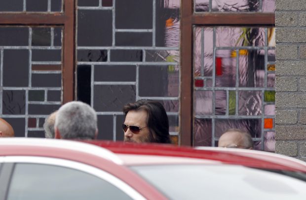 Jim Carrey arriving at The Lady Fatima church where his late ex-girlfriend Funeral service is being held.Pictured: Jim CarreyRef: SPL1148204  101015  Picture by: Splash NewsSplash News and PicturesLos Angeles: