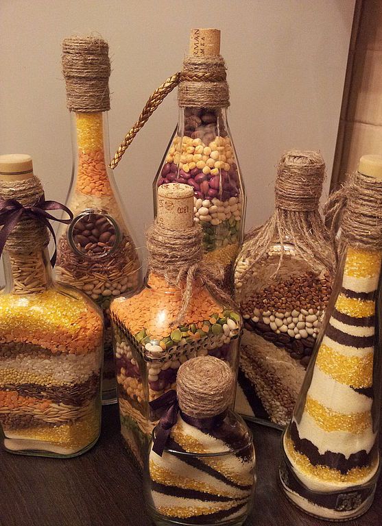 ручная работа, handmade, Ярмарка Мастеров,бутылочка с крупой,бутылочка стеклянная,бутылка декоративная,Декор,крупа,стекло,крупа