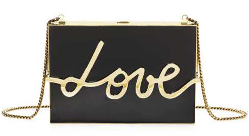 Metal clutch Ένα μεταλλικό μαύρο τσαντάκι με την λέξη love σε μεταλλικό χρυσό παρουσιάζει η Lanvin.