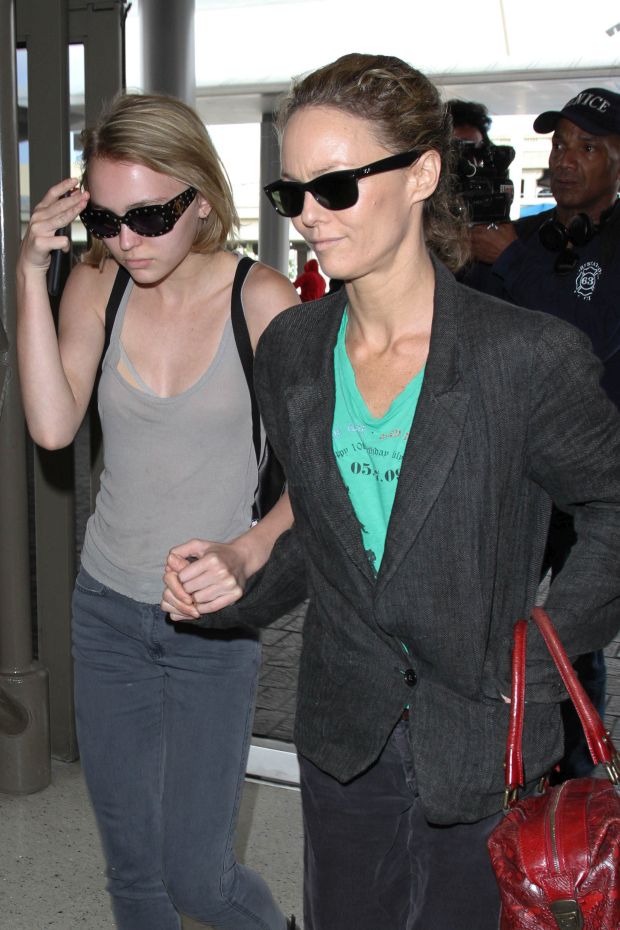 Vanessa Paradis and daughter are seen at LAX