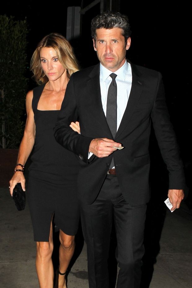 EXCLUSIVE: Patrick Dempsey and his wife Jillian lock arms after dinner at Giorgio Baldi