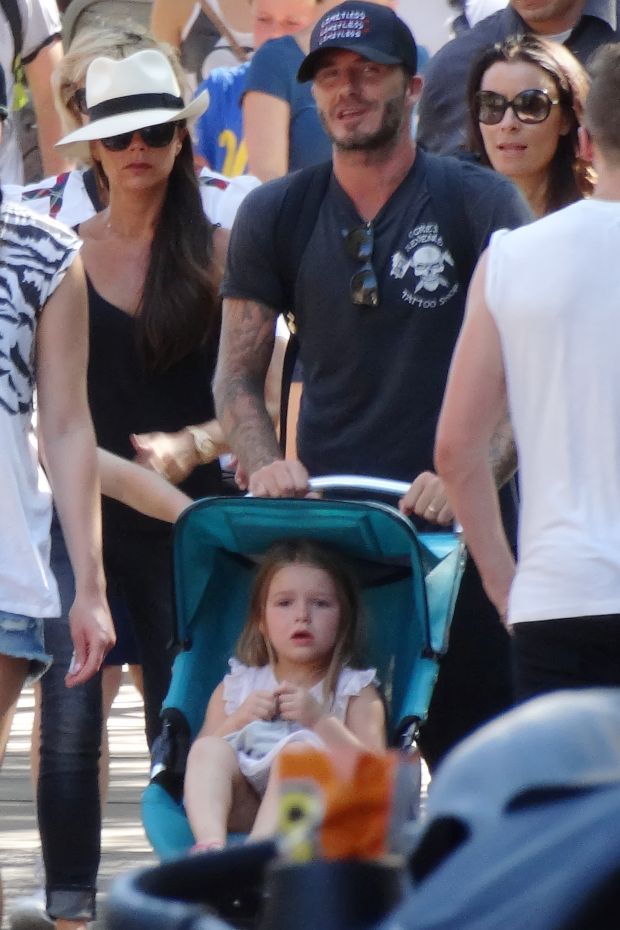 The beckham family hanging out at Disneyland California