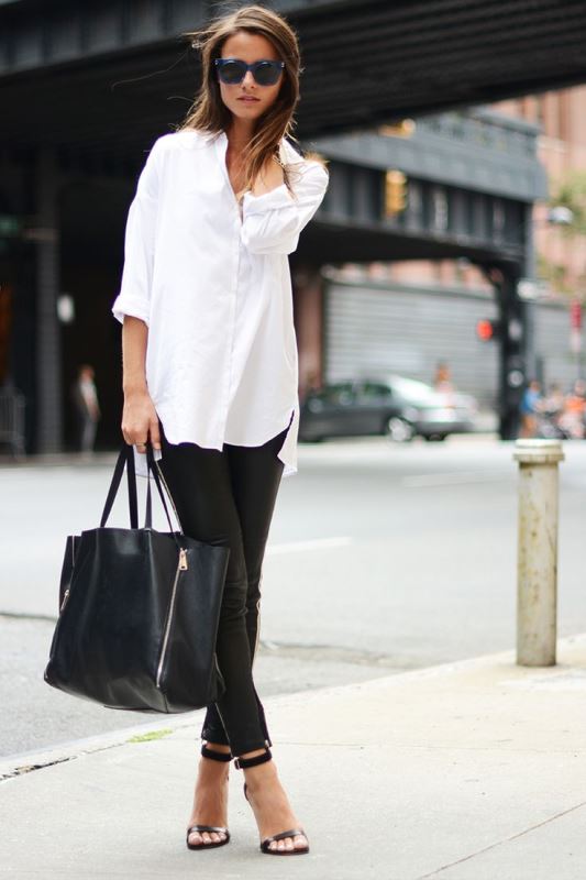 Η λευκή πουκαμίσα του καλοκαιριού μπορεί να συνδυαστεί με τα leather pants και θα σας βγάλει ασπροπρόσωπες.