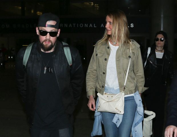 Cameron Diaz and Benji Madden are seen at LAX. in Los Angeles, California.Pictured: Cameron Diaz, Benji Madden, Jessie JRef: SPL1113435  310815  Picture by: GVK/Bauergriffin.com