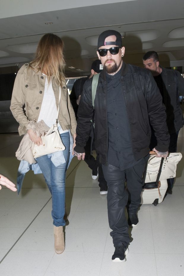 EXCLUSIVE: The Madden Brothers leave Sydney with Cameron Diaz the morning after the voice finale