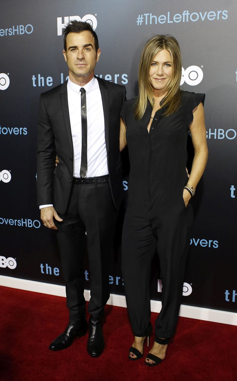 Justin Theroux and Jennifer Aniston arrive at the season two premiere event of HBO's 'The Leftovers' in Austin
