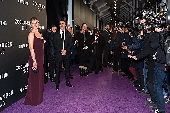 NEW YORK, NY - FEBRUARY 09:  Jennifer Aniston (L) and Justin Theroux attend the "Zoolander 2" world premiere at Alice Tully Hall on February 9, 2016 in New York City.  (Photo by D Dipasupil/Getty Images)